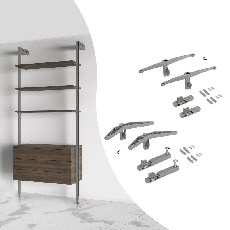 Kit di staffe per 3 ripiani in legno e 1 modulo per struttura Zero, Zama, Verniciato nero testurizzato