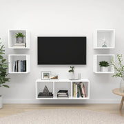 Set Mobili Porta TV 5 pz-Credenza per TV Bianco in Legno Multistrato 388002