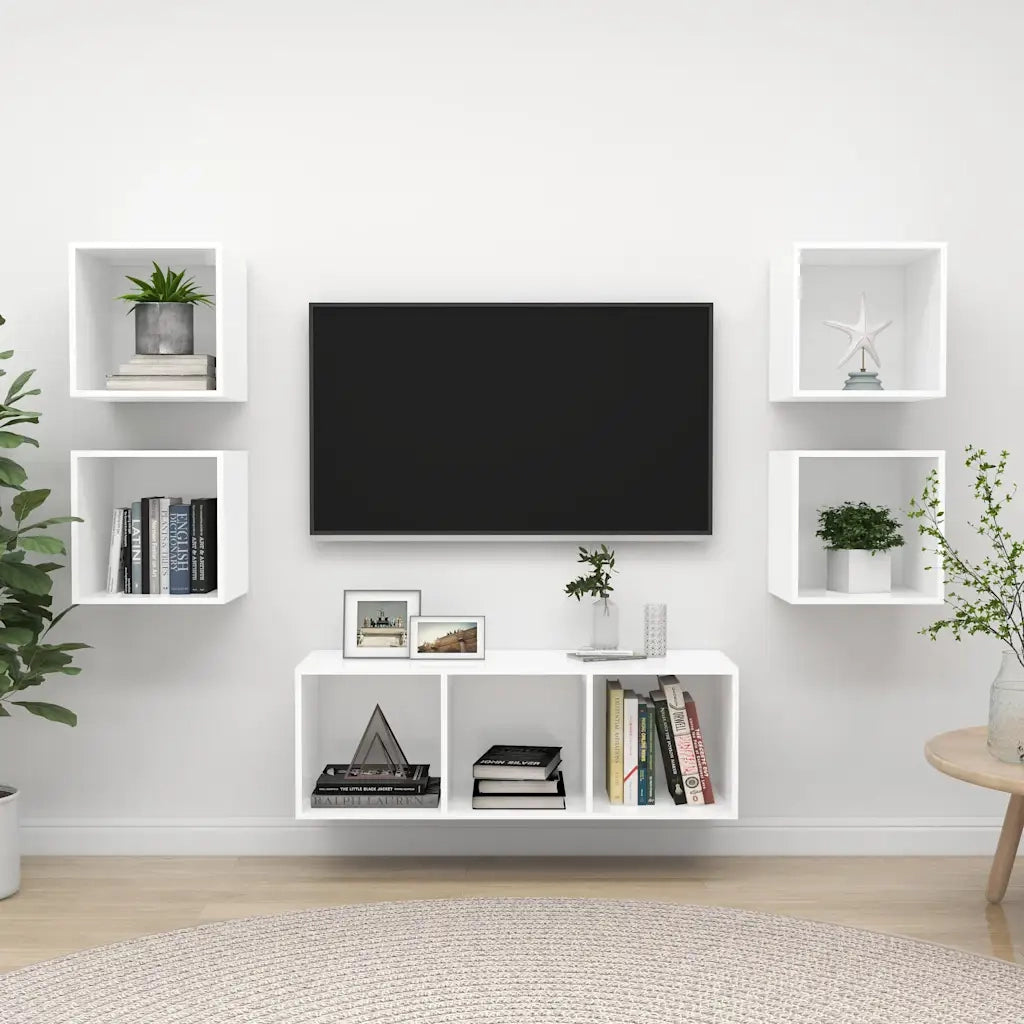 Set Mobili Porta TV 5 pz-Credenza per TV Bianco in Legno Multistrato 388002