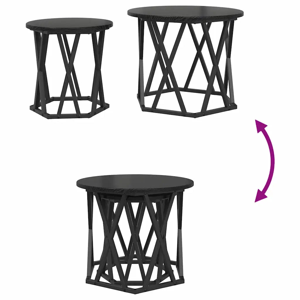 Tavolo laterale | Tavolino 2 pz Rovere Nero