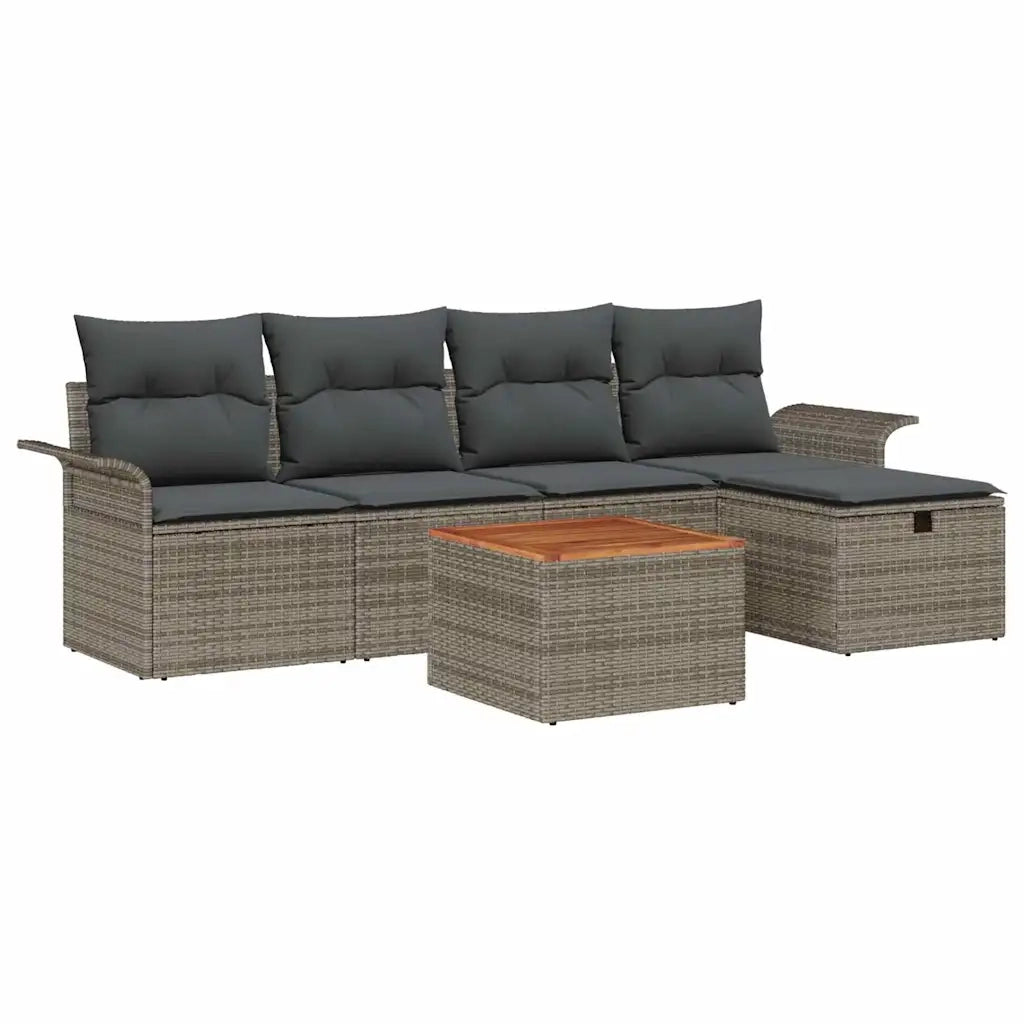 Set Divano da Giardino con cuscino 6 pcs Grigio polyrattan
