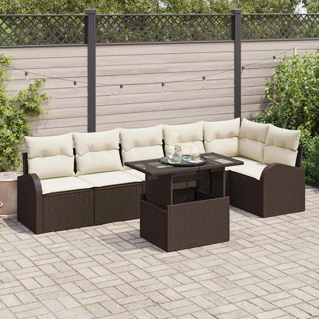 Set Divano da Giardino con cuscino 7 pcs Marrone Poly Rattan 3357391