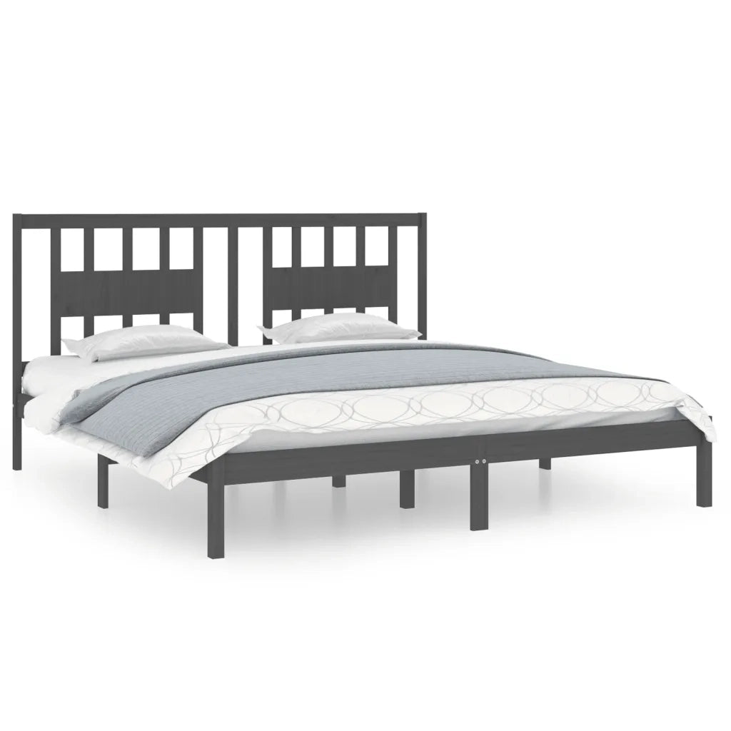 Letto matrimoniale | Letto per adulti | Giroletto Grigio in Legno Massello di Pino 200x200 cm