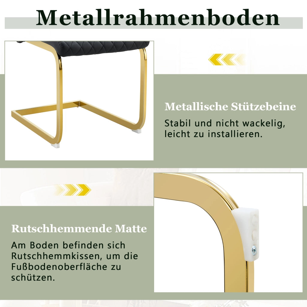 [Set di 2] Sedie da pranzo con motivo a rombi neri: schienale alto + comodo cuscino di seduta, struttura in metallo color oro, antiscivolo e resistent