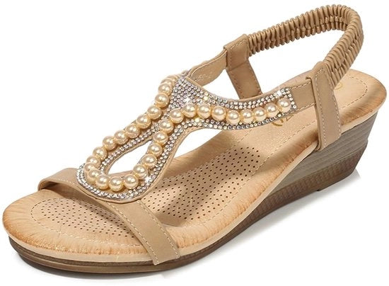 Sandali estivi per donne - Scarpe con suola aperta - Comode - Spesse - Cintura elastica con decorazione di plastica - Taglia 36-38 - Sandali a piattaforma