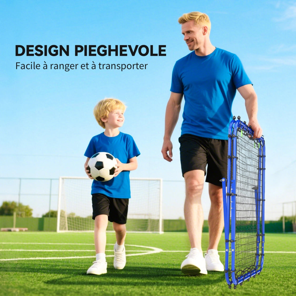 Rete da Calcio Rebounder Pieghevole ¨C Xylo ¨C Angolo Regolabile, 100x95x90 cm, Blu
