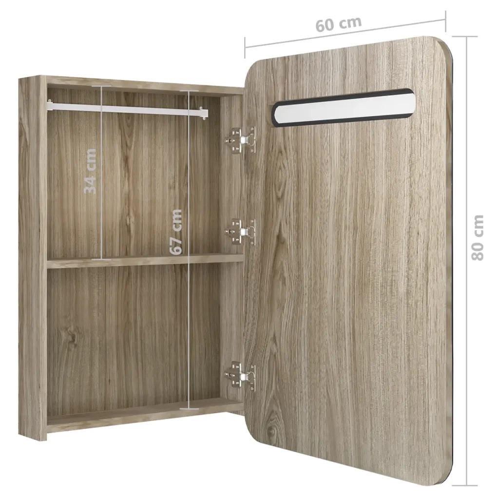Armadietto Bagno con Specchio e LED Rovere 60x11x80 cm 326507