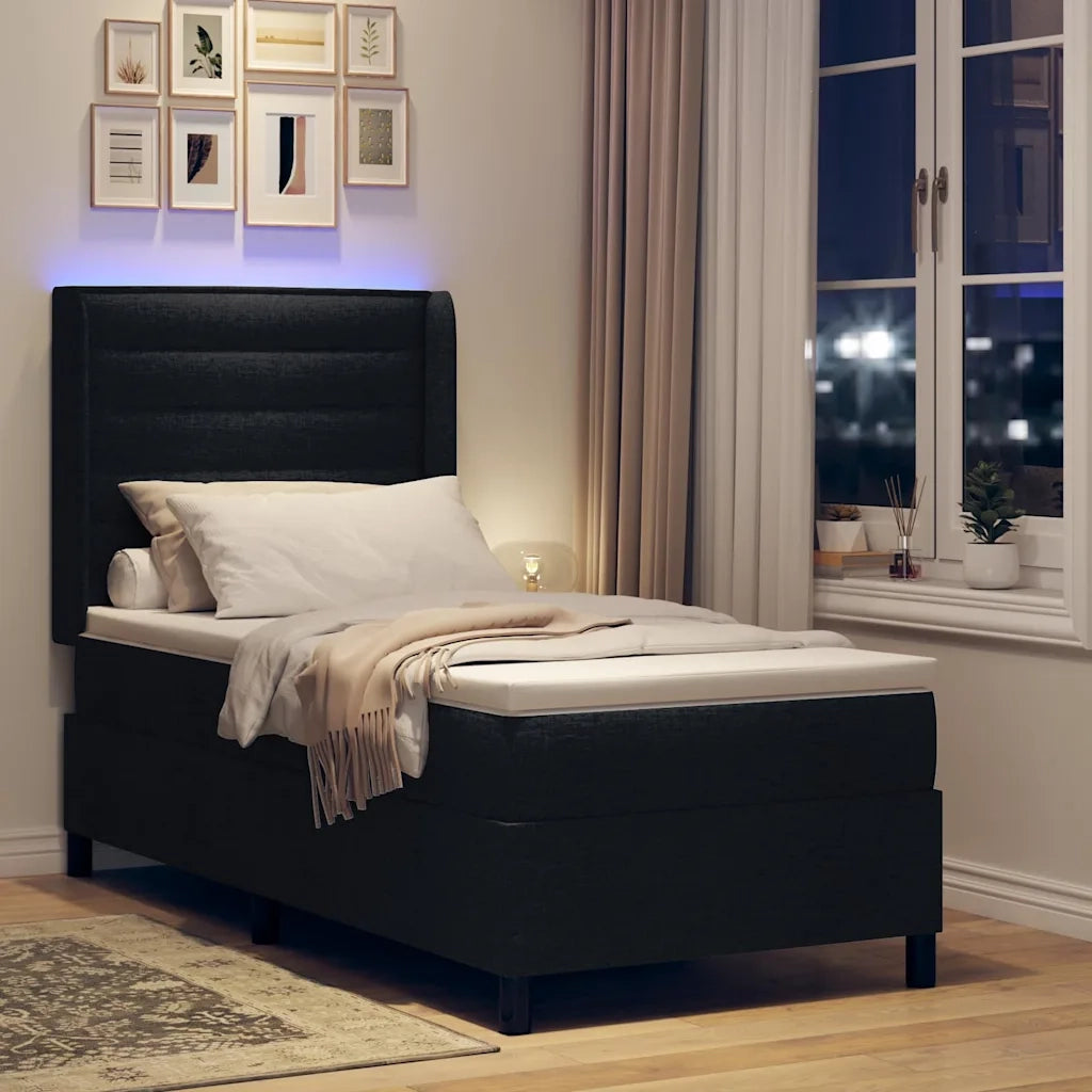 Letto a Sorgente LED con materasso Nero 80 x 200 cm Tessuto