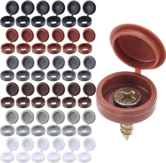 Capocapriata in plastica - 210 pezzi - Bianco Nero Grigio Marrone - Coperture di vite a sospensione - Adatte per tutti i tipi di viti in casa - Coperture a coperchio - Adatte per lavatrici - Interruttori per cancello - Coperture pieghevoli.
