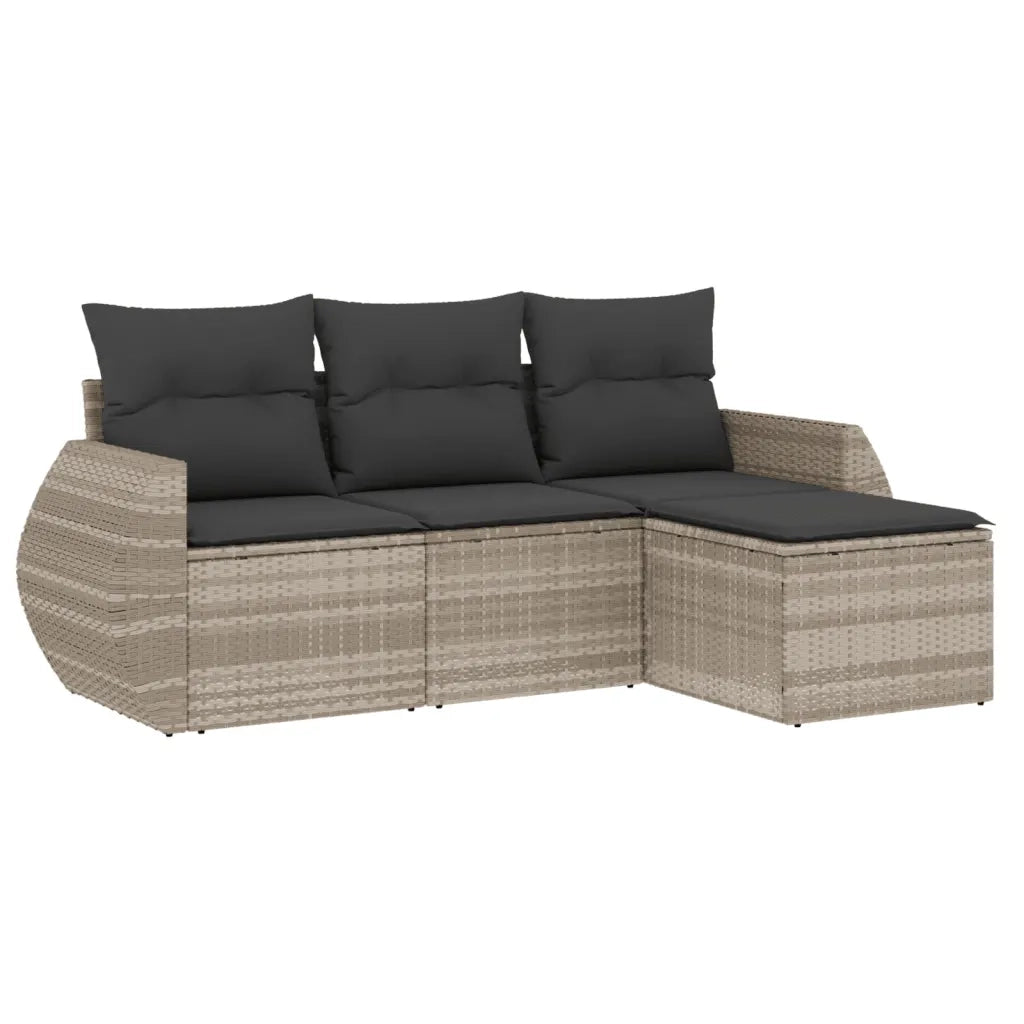 Set Divano da Giardino 4pz con Cuscini Grigio Chiaro Polyrattan