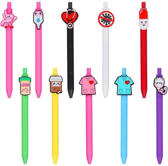 Set di pennarelli per infermieri da 10 - Disegni divertenti - Studenti di medicina - Articoli da ufficio - Multicolore - Materiale premium - Pennarelli per medici