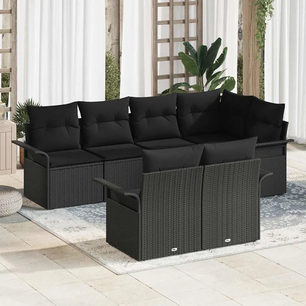 Set Divano da Giardino con cuscino 7 pcs Nero polyrattan 3345403