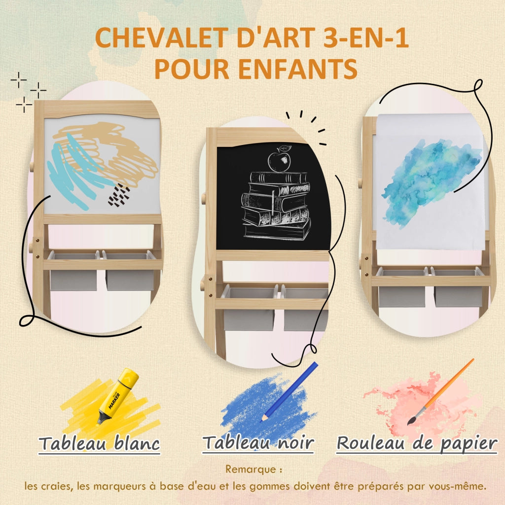 Tavolo da disegno per bambini ¨C zephmum ¨C ardoise e bianco 58x50.5x109 cm