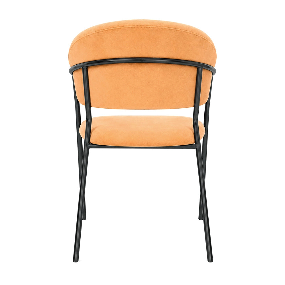 Sedie da sala da pranzo set da 4 Aurelia in velluto arancione con gambe nere