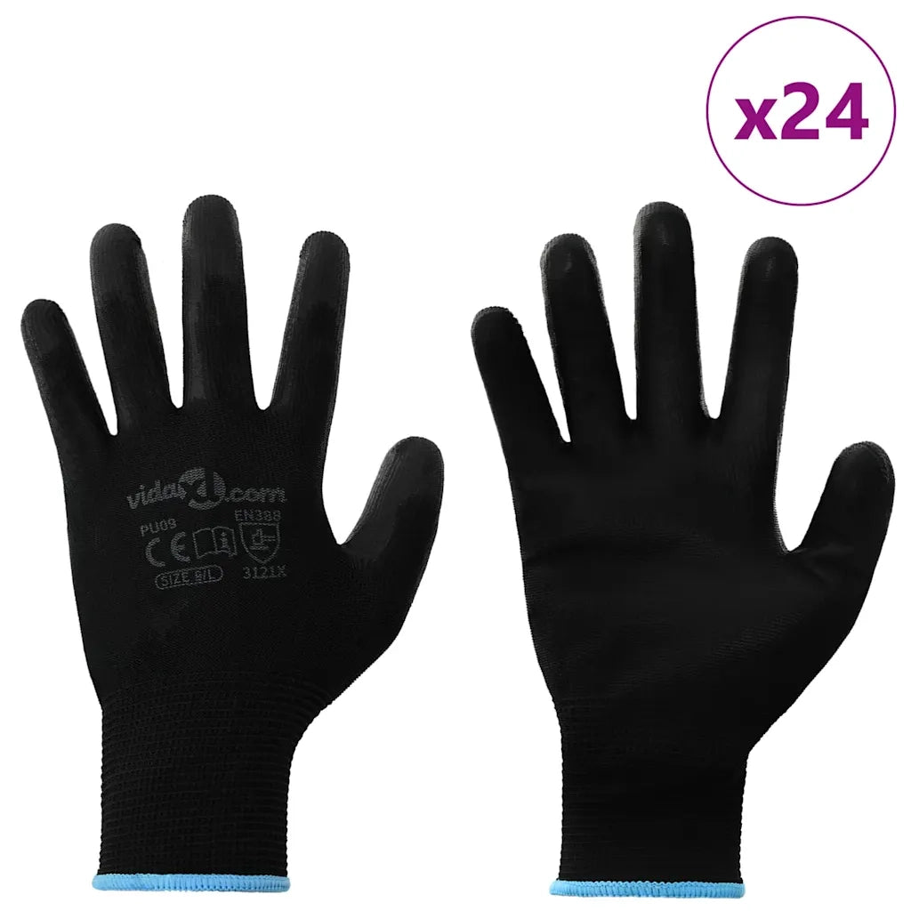 Guanti da Lavoro 24 pcs Nero 9 / l Poliestere 42020715