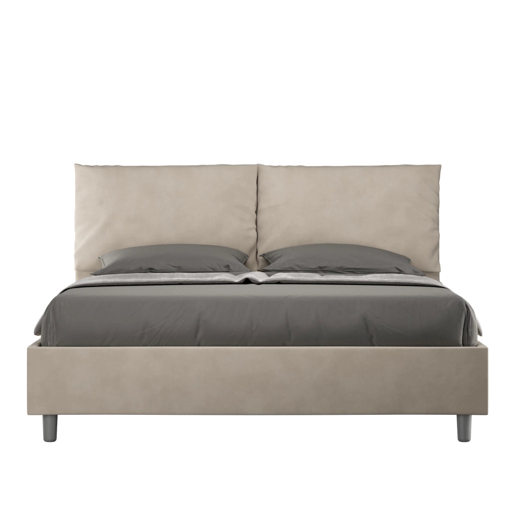 BS COM Letto matrimoniale contenitore doppia alzata imbottito 160x200 microfibra sabbia
