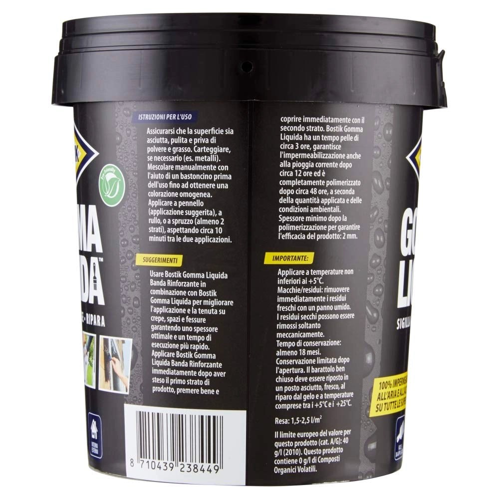 Gomma Liquida Sigillante Impermeabile 750 ml Elastica e Verniciabile per Riparazioni e Rivestimenti Interni ed Esterni Bostik UHU Bison