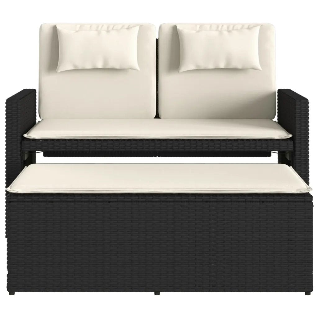 Panchina Reclinabile da Giardino | Panca da Giardino con Cuscini Nera in Polyrattan