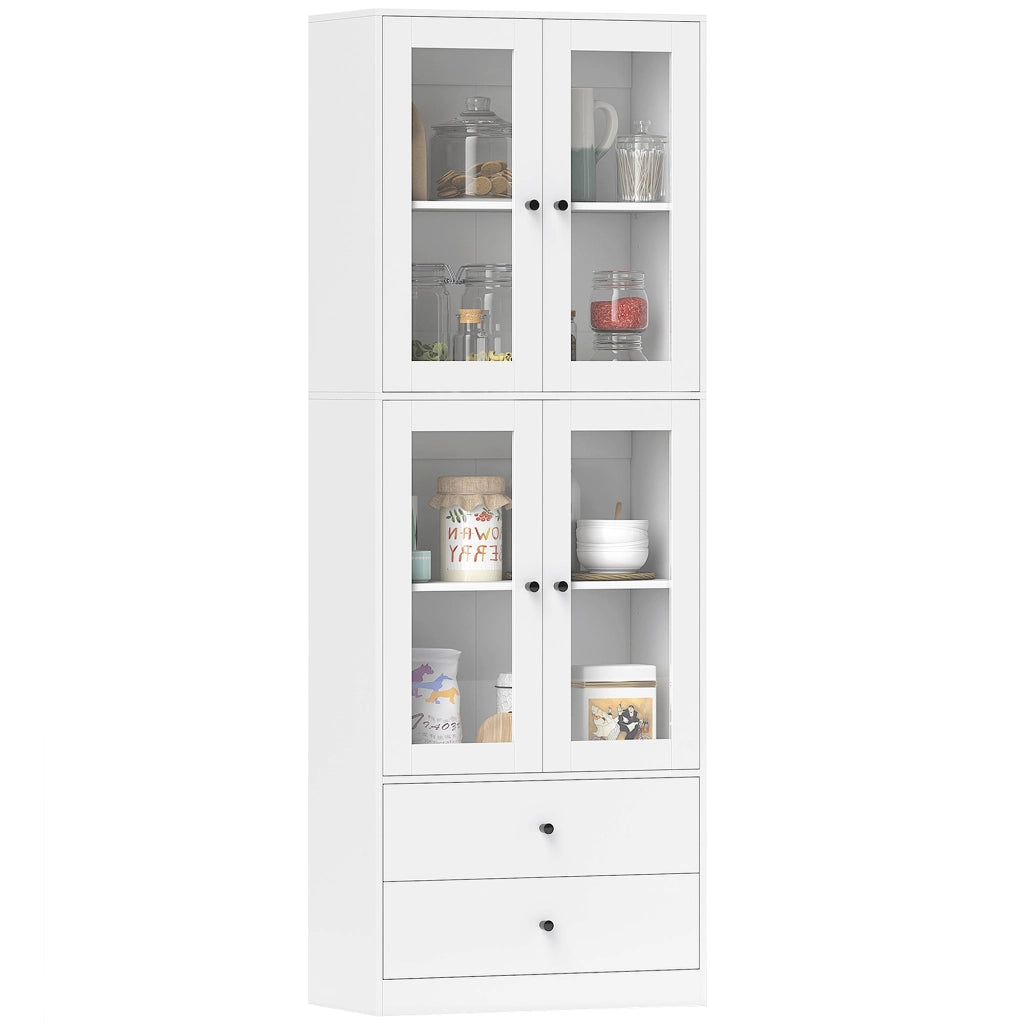 Mobile cucina con ante vetro ¨C Xylo ¨C 4 porte 2 cassetti ripiani regolabili bianco 59x30x170cm