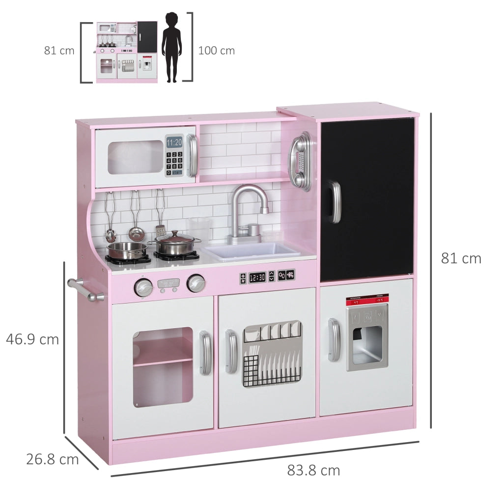 Cucina Giocattolo in Legno per Bambini 3-8 Anni con Fornelli. Microonde. Lavandino. e Accessori. Rosa