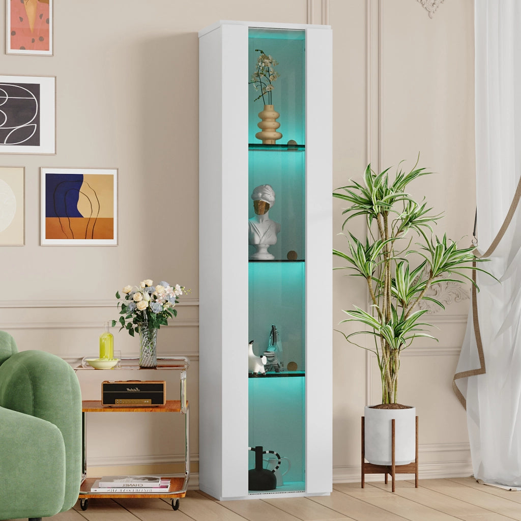 Vetrina multifunzionale bianca 40 x 29 x 170 cm con 4 livelli, illuminazione LED RGB controllata da app e montaggio a parete