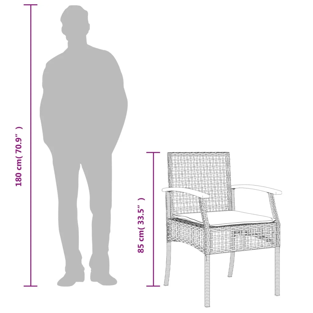 Set da Pranzo da Giardino 5 pz Nero con Cuscini in Polyrattan 3213605