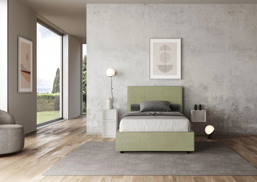 BS COM Letto una piazza e mezza contenitore imbottito 120x200 microfibra tè verde