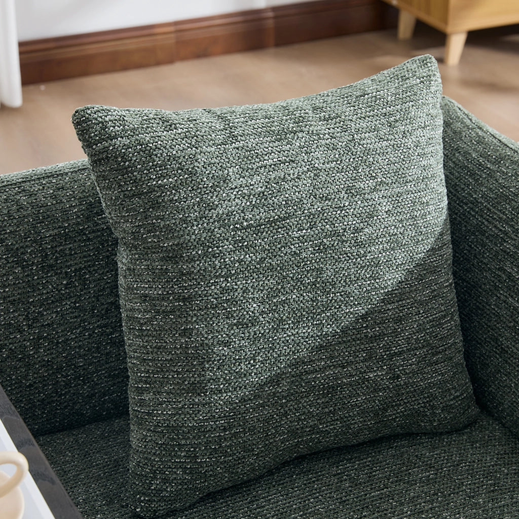 Fauteuil con tavolino laterale e tasche portaoggetti, seduta imbottita in ciniglia verde smeraldo 86 × 72 × 71 cm