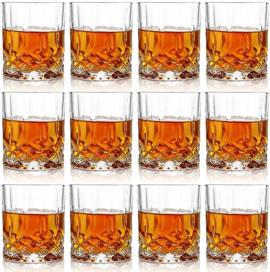 Vaso da Whisky 300 ml - 12 Stucchi - Vetro di Cristallo Lavorato a Mano - Resistente al Lavastoviglie - Elegante Aspetto - Ideale per gli Amanti del Whisky - Vaso per Acqua