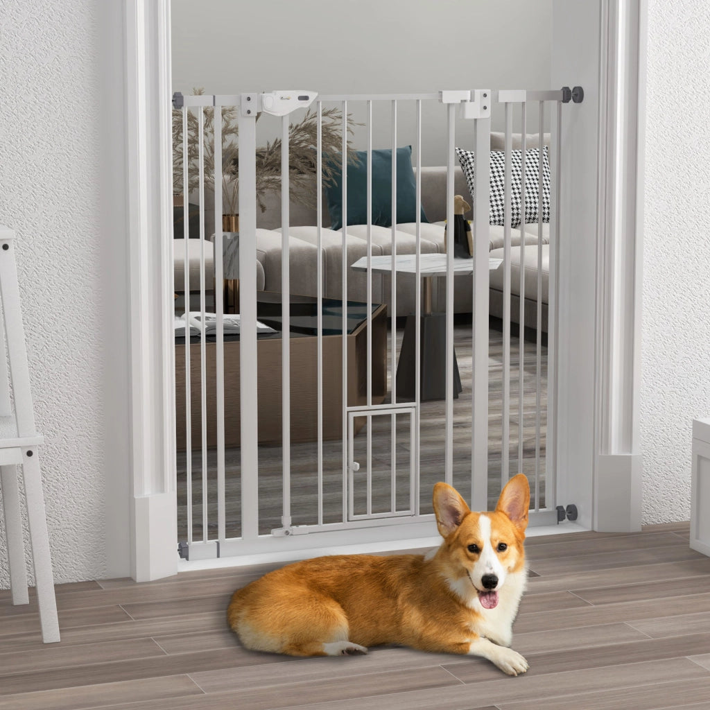 Cancelletto di Sicurezza Estensibile con Porta Chiusura Automatica e Doppio Blocco ¨C Xylo ¨C 74-101x104,1 cm Bianco