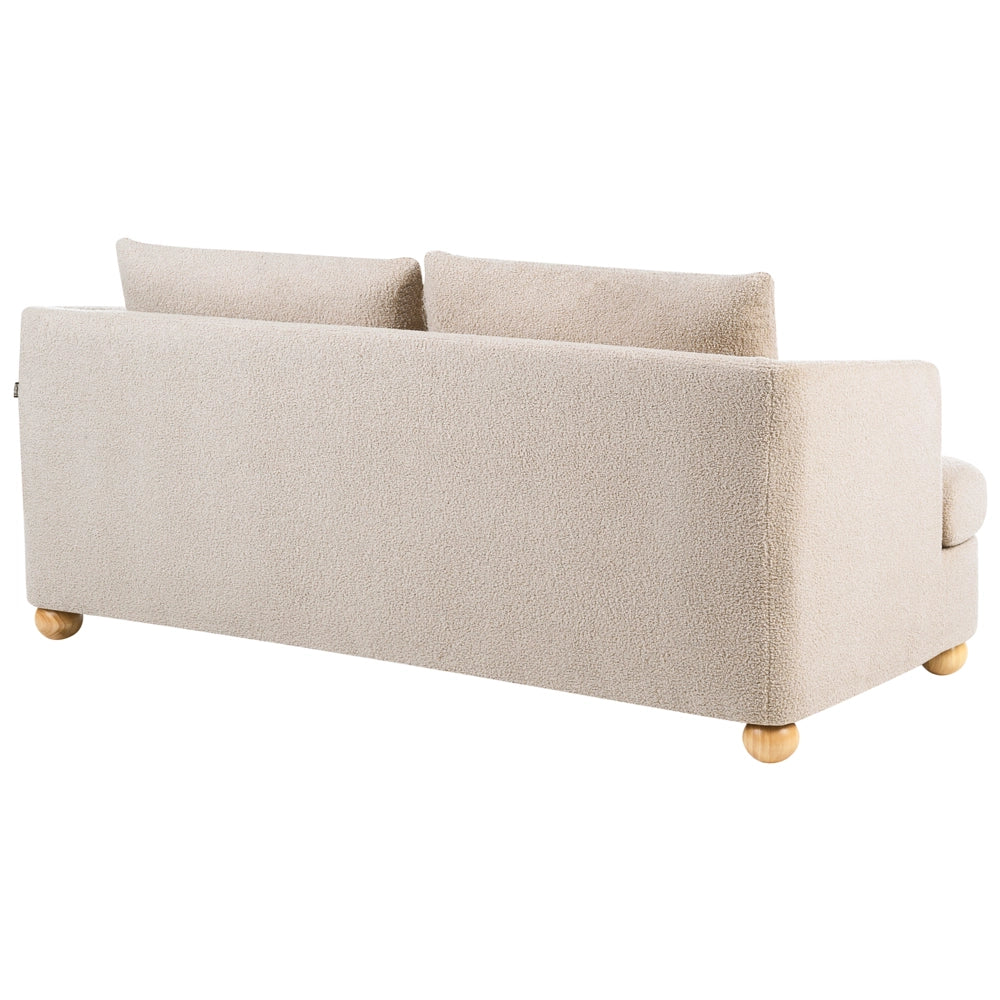 Divano a 3 posti con rivestimento in tessuto braccioli e gambe rotonde in legno per soggiorno beige