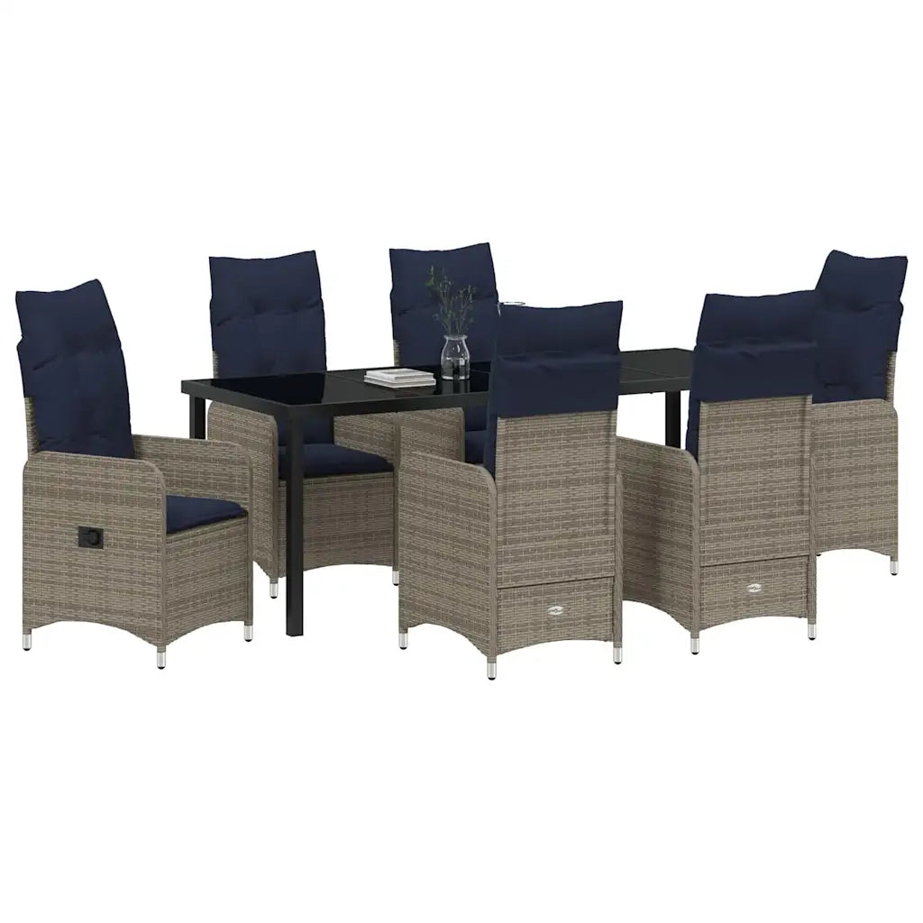 Set da Pranzo per Giardino con cuscino 7 pcs Nero polyrattan 3379665