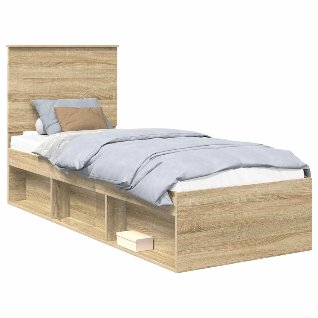 Letto singolo | Letto per adulti | Struttura del letto Rovere Sonoma 75 x 190 cm Pino massello