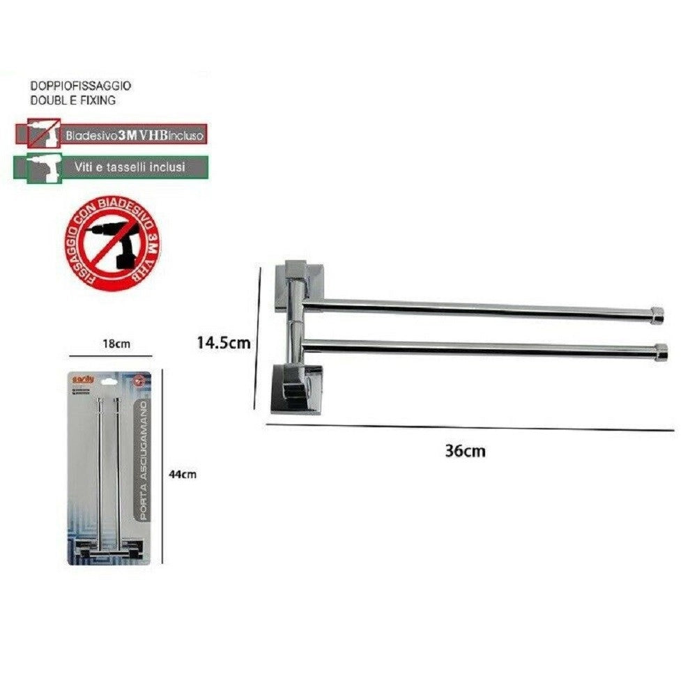 Trade Shop - Porta Asciugamani 2 Bracci A Parete Bagno Acciaio Cromato Square 36x14.5cm 59196 -