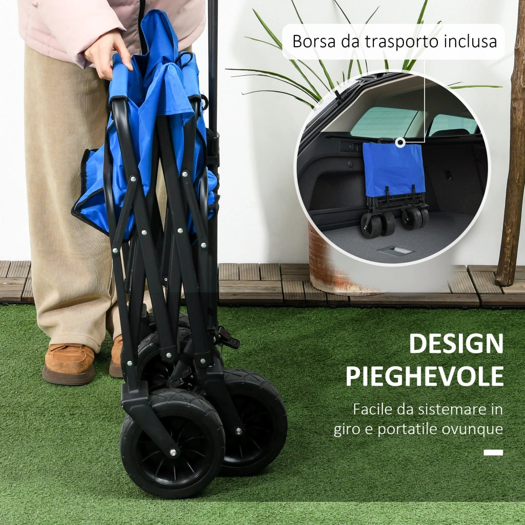 Carrello da Giardino 110L con Maniglia Telescopica e Borsa Termica 15L ¨C Xylo ¨C Acciaio Blu