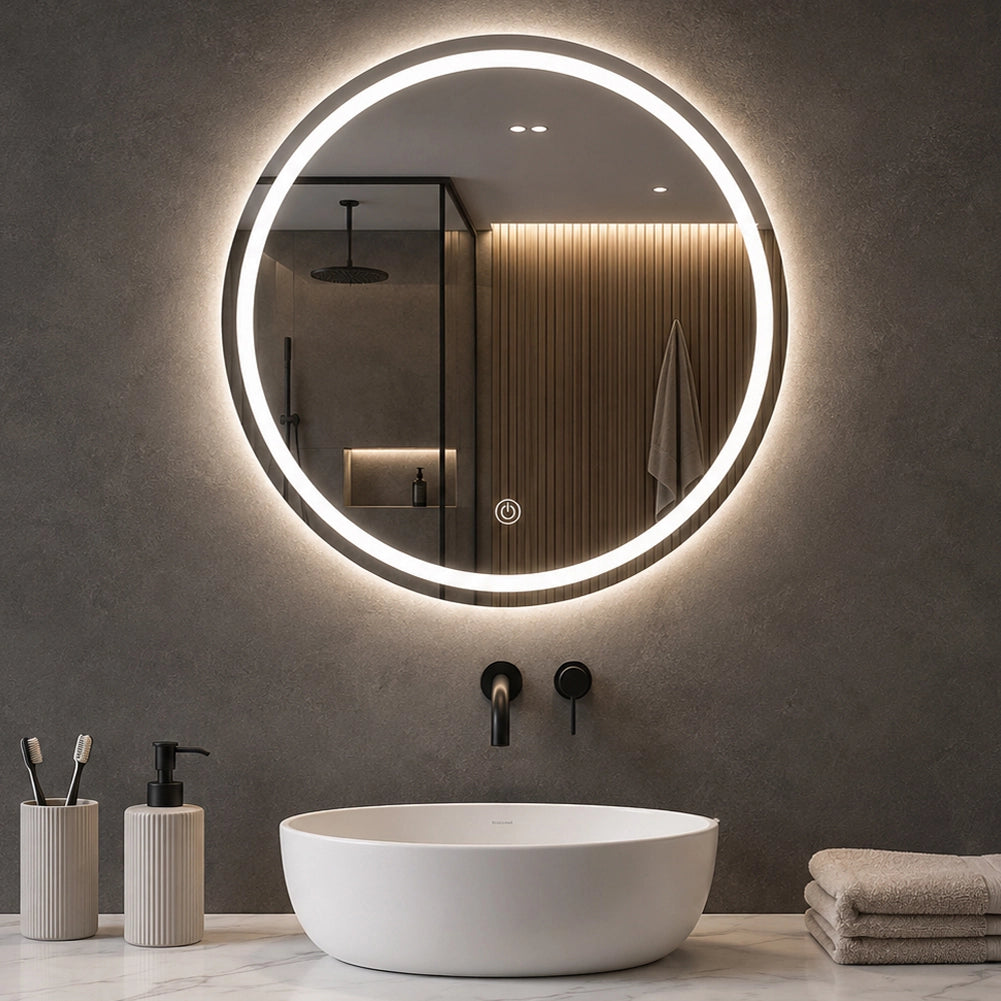 Specchio Tondo Diametro 60 cm con Led a 3 Colori Dimmerabile Accensione Touch