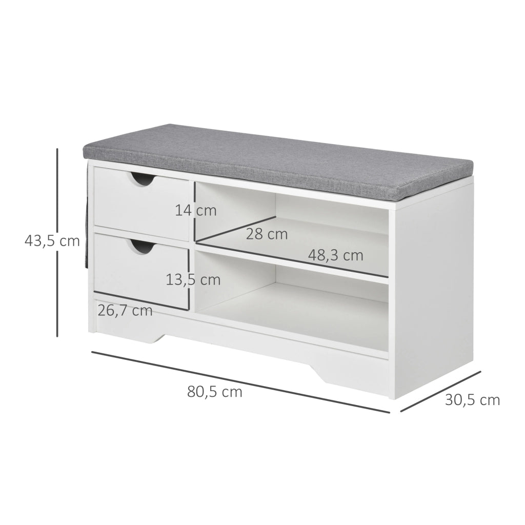 Cassettiera per scarpe con sedile ¨C zephmum ¨C bianco e grigio 80,5x30,5x43,5 cm