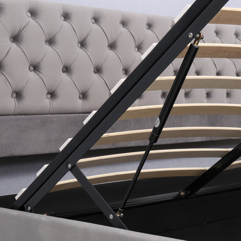 DESMIU Letto Contenitore Letto Matrimoniale con Vano Idraulico 180 × 200 cm, senza materasso, in Velluto, Grigio