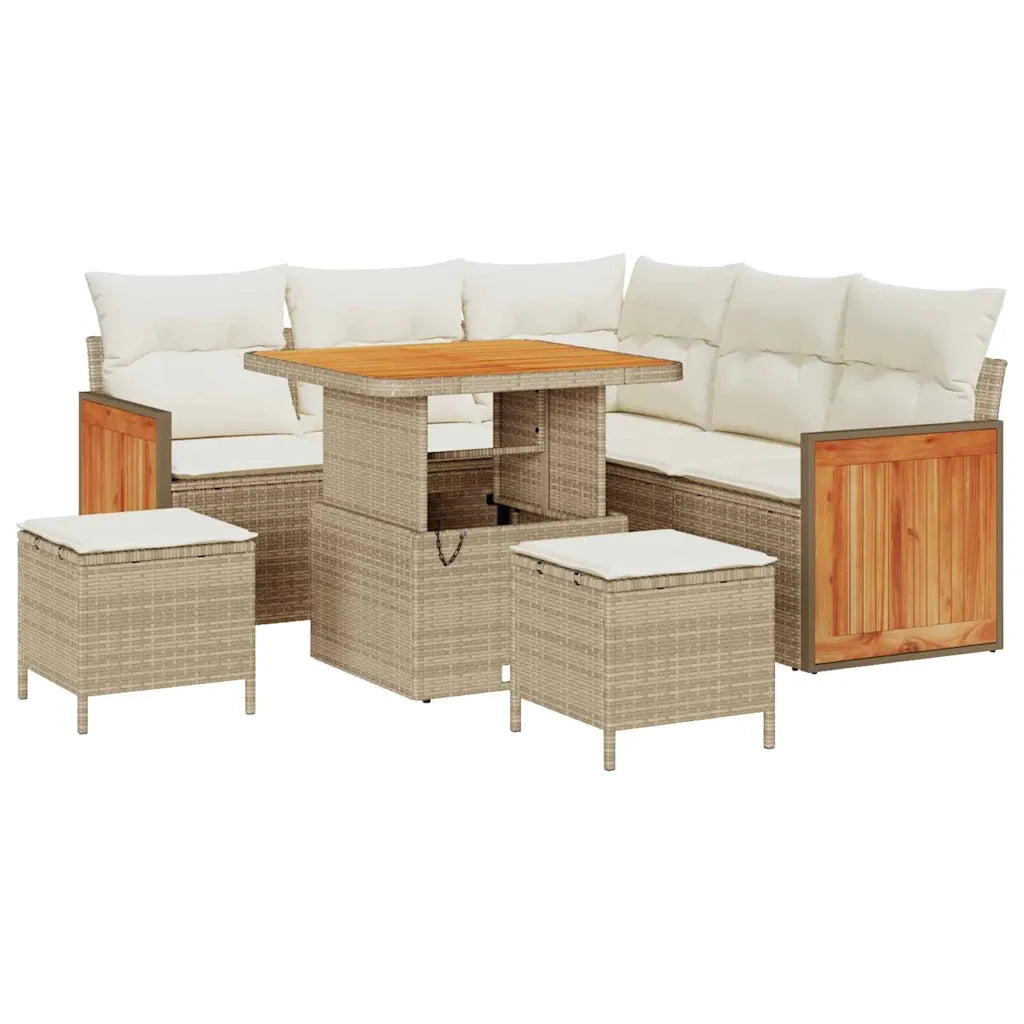 Set Divano da Giardino 9 pcs Beige e Crema polyrattan