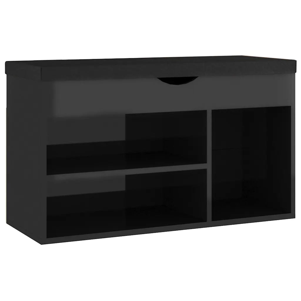 Panca Porta Scarpe Cuscino-Sgabello-Panca Scarpiera Nero Lucido 80x30x47cm Multistrato