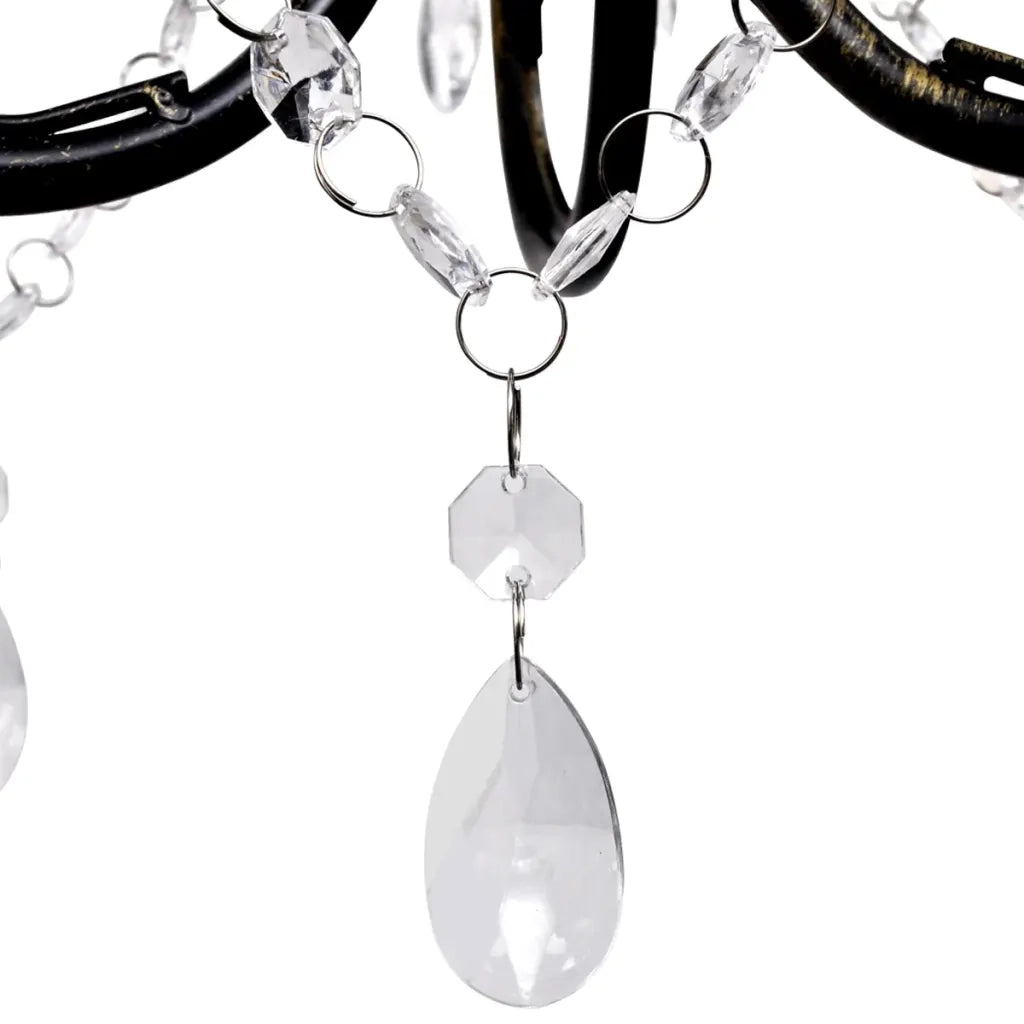 Lampadario Art Nouveau Nero Metallo Perline Cristallo e Lampadine E14 CFW2297939