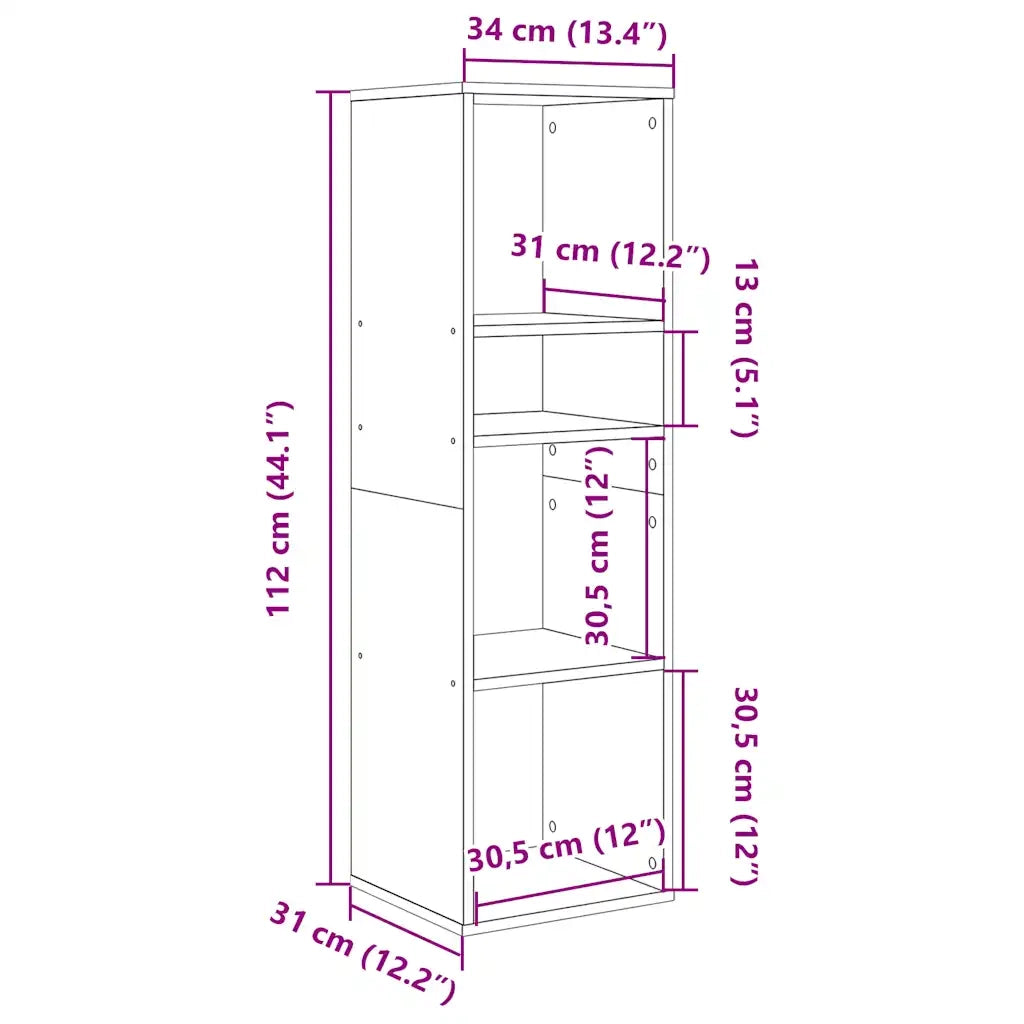 Libreria-Scaffale per Libri-Mobile di Stoccaggio Rovere Marrone 34x31x112 cm in Legno Multistrato