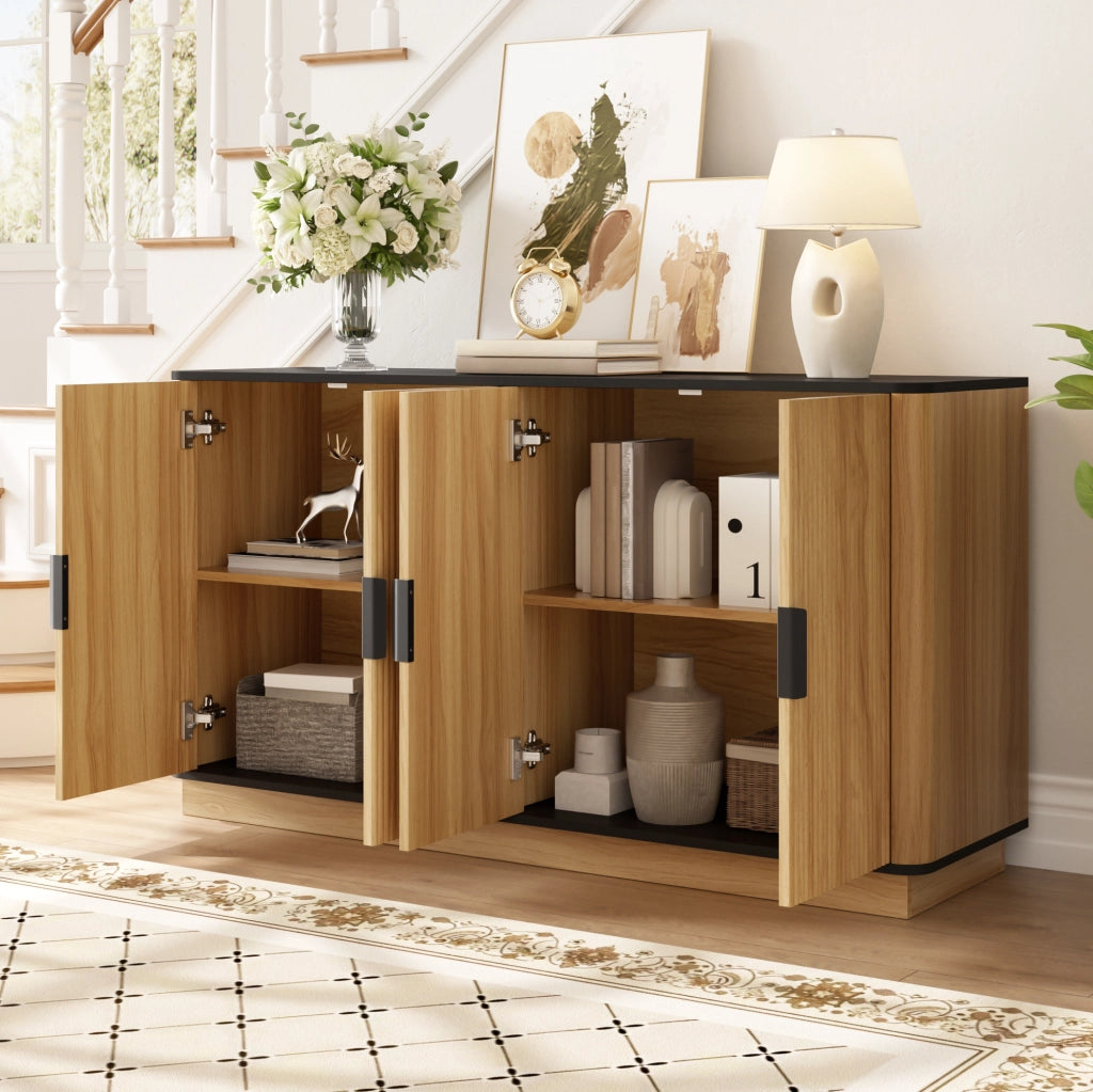 Credenza moderna 139x40x75 cm in legno naturale con 4 ante; struttura in truciolare