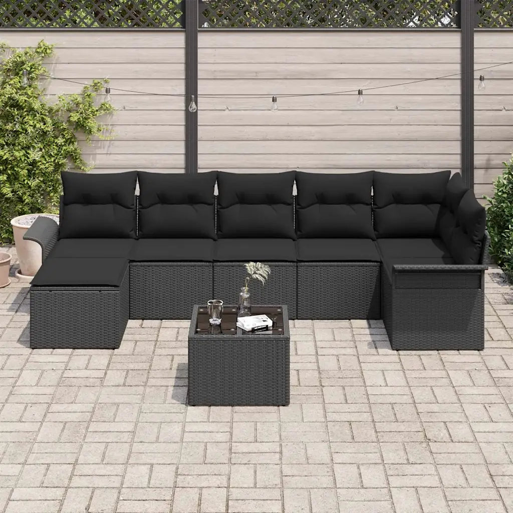 Set Divano da Giardino con archiviazione 8 pcs Nero polyrattan