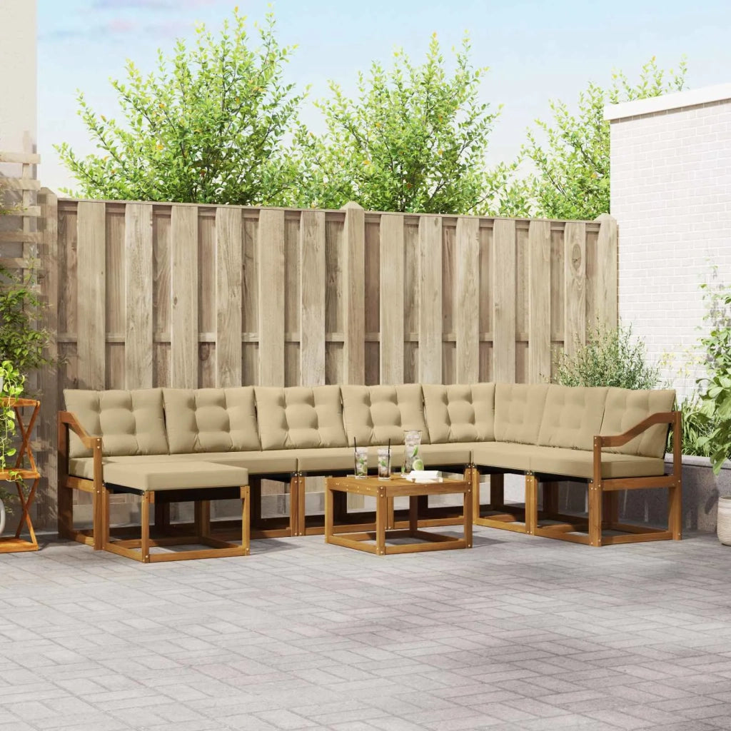 Set di divani da esterno con cuscino 9 pcs Naturale e Beige 3368988