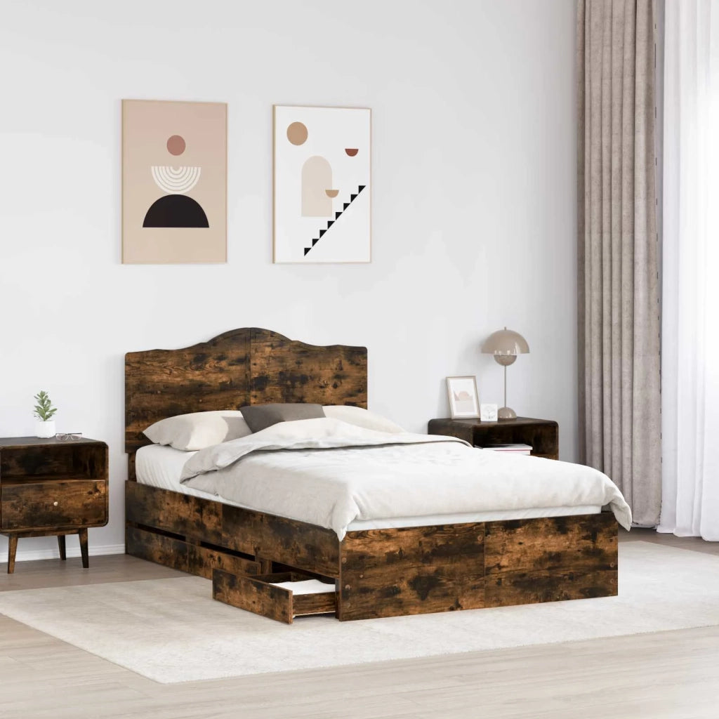 Letto matrimoniale | Letto per adulti | Struttura del letto Quercia Affumicata 135 x 190 cm