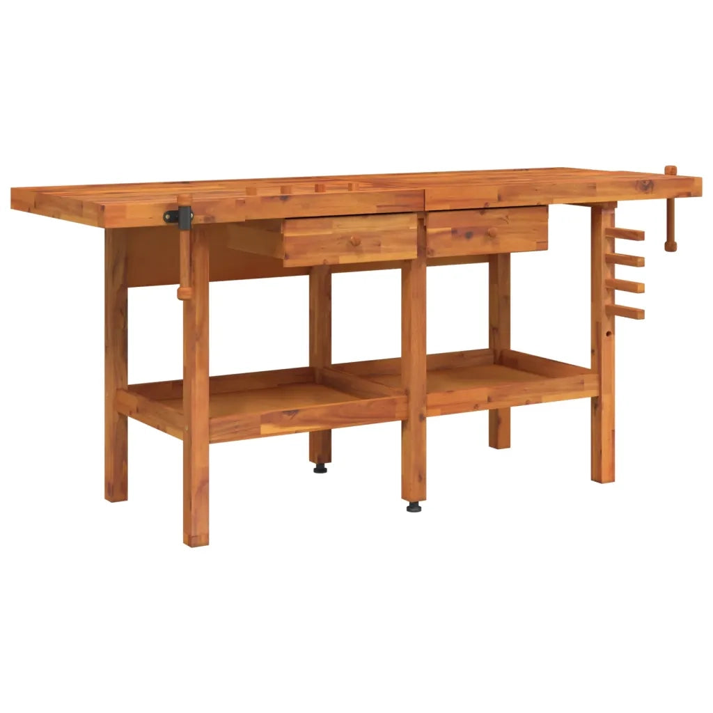 Banco Lavoro Cassetti e Morse 192x62x83cm Legno Massello Acacia 153325