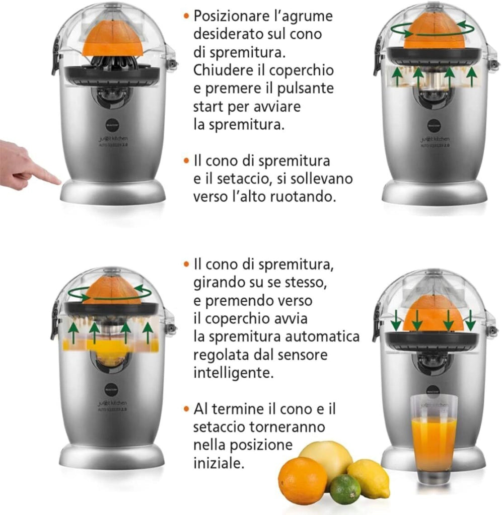 Macom 874 Auto Squeezer 2.0 Spremiagrumi Automatico Potenza 60 W Capacita' 0.4 l colore Grigio e Nero