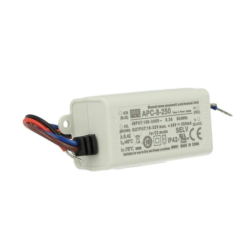 Led Driver CC MW MEAN WELL Serie APC Trasformatore Corrente Costante IP42 (250mA 16V-32VDC 8W)