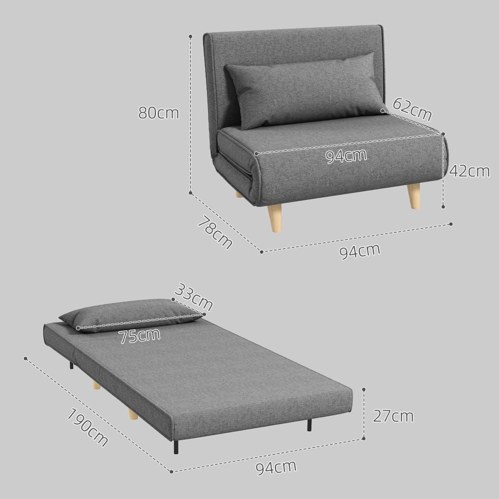 Poltrona Letto con Schienale Reclinabile su 6 Posizioni 94x78x80 cm in Tessuto Grigio